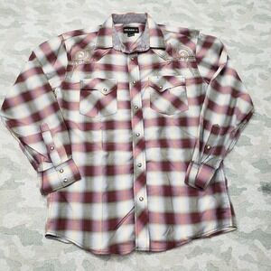 Pelham Shirt Men's Large Purple Plaid Snap Up Long Sleeve Pockets